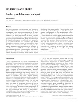 HORMONES and SPORT Insulin, Growth Hormone and Sport