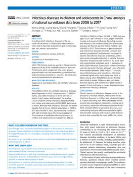 Infectious Diseases in Children and Adolescents in China: Analysis BMJ: First Published As 10.1136/Bmj.M1043 on 2 April 2020