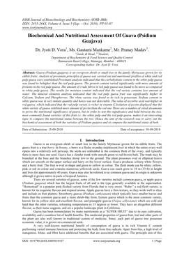 Biochemical and Nutritional Assessment of Guava (Psidium Guajava)