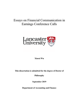 Essays on Financial Communication in Earnings Conference Calls