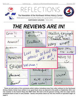 REFLECTIONS the Newsletter of the Northwest Airlines History Center Dedicated to Preserving the History of a Great Airline and Its People