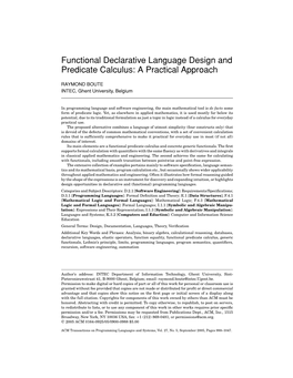 Functional Declarative Language Design and Predicate Calculus: a Practical Approach