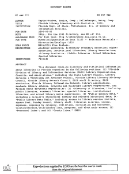 Florida Library Directory with Statistics, 2000. INSTITUTION Florida Dept