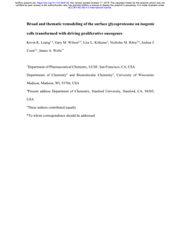 Broad and Thematic Remodeling of the Surface Glycoproteome on Isogenic