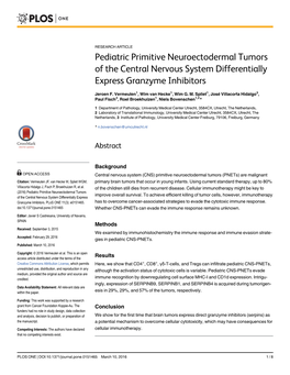 Pediatric Primitive Neuroectodermal Tumors of the Central Nervous System Differentially Express Granzyme Inhibitors