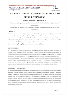 A Survey Onmobile Operating System and Mobile Networks