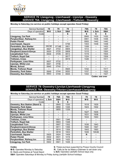 Oswestry SERVICE 79A: Llangynog - Llanrhaeadr - Trefonen - Oswestry Monday to Saturday (No Service on Public Holidays Except Operates Good Friday)