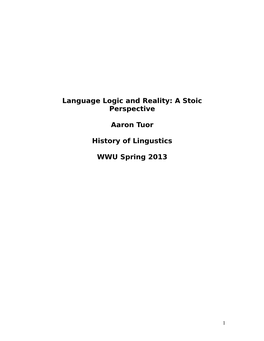 Language Logic and Reality: a Stoic Perspective (Spring 2013)