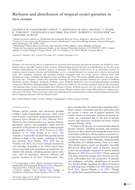 Richness and Distribution of Tropical Oyster Parasites in Two Oceans