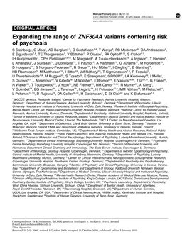 Expanding the Range of ZNF804A Variants Conferring Risk of Psychosis