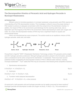 The Decomposition Kinetics of Peracetic Acid and Hydrogen Peroxide in Municipal Wastewaters