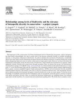 Relationships Among Levels of Biodiversity and the Relevance of Intraspeciﬁc Diversity in Conservation – a Project Synopsis F