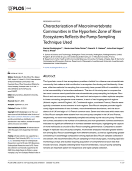 Characterization of Macroinvertebrate Communities in the Hyporheic Zone of River Ecosystems Reflects the Pump-Sampling Technique Used