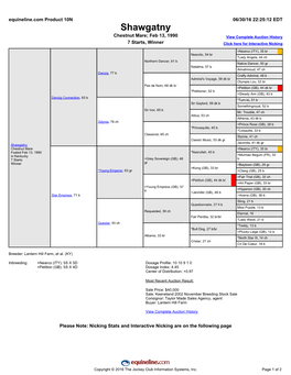 Shawgatny Chestnut Mare; Feb 13, 1990 View Complete Auction History 7 Starts, Winner Click Here for Interactive Nicking