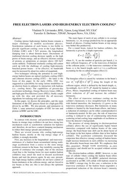 Free Electron Lasers and High-Energy Electron Cooling*