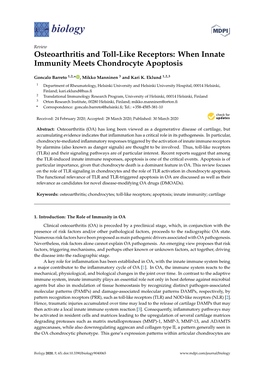 Osteoarthritis and Toll-Like Receptors: When Innate Immunity Meets Chondrocyte Apoptosis