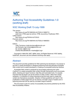 Authoring Tool Accessibility Guidelines 1.0 †Working Draft‡