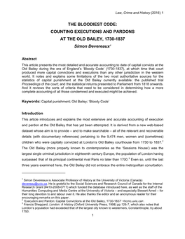 COUNTING EXECUTIONS and PARDONS at the OLD BAILEY, 1730-1837 Simon Devereaux1