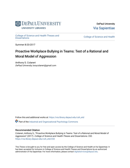 Proactive Workplace Bullying in Teams: Test of a Rational and Moral Model of Aggression