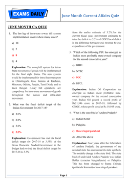 June Month Current Affairs Quiz