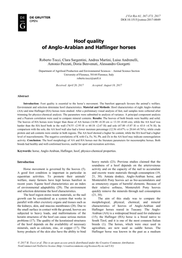 Hoof Quality of Anglo-Arabian and Haflinger Horses