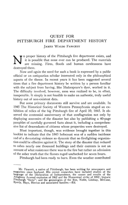 QUEST for PITTSBURGH FIRE DEPARTMENT HISTORY James Waldo Fawcett