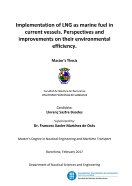 Implementation of LNG As Marine Fuel in Current Vessels. Perspectives and Improvements on Their Environmental Efficiency