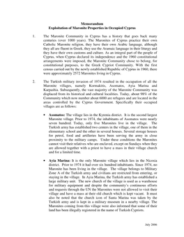 Memorandum Exploitation of Maronite Properties in Occupied Cyprus 1