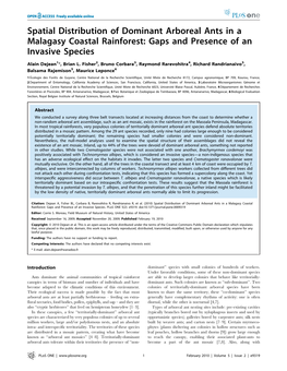 Spatial Distribution of Dominant Arboreal Ants in a Malagasy Coastal Rainforest: Gaps and Presence of an Invasive Species