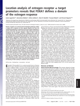 Location Analysis of Estrogen Receptor Target Promoters Reveals That