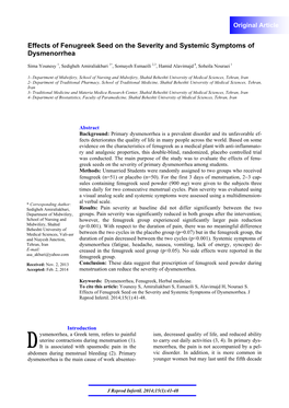 Effects of Fenugreek Seed on the Severity and Systemic Symptoms of Dysmenorrhea