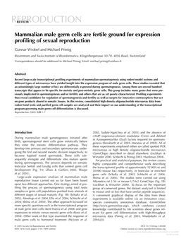 Mammalian Male Germ Cells Are Fertile Ground for Expression Profiling Of