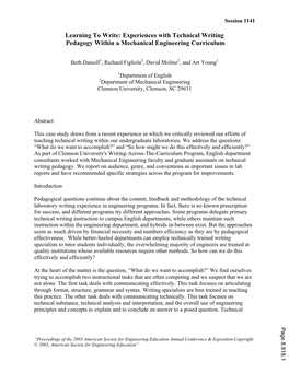 Experiences with Technical Writing Pedagogy Within a Mechanical Engineering Curriculum