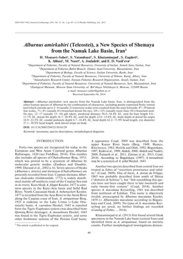 Alburnus Amirkabiri (Teleostei), a New Species of Shemaya from the Namak Lake Basin, Iran1 H