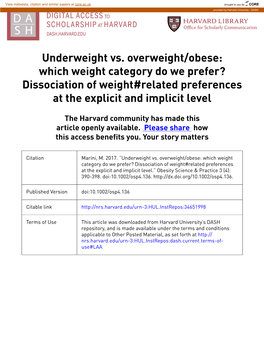 Underweight Vs. Overweight/Obese: Which Weight Category Do We Prefer? Dissociation of Weight#Related Preferences at the Explicit and Implicit Level