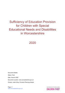 Sufficiency of Education Provision for Children with Special Educational Needs and Disabilities in Worcestershire 2020