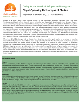 Nepali-Speaking Lhotsampas of Bhutan Population of Bhutan: 798,000 (2016 Estimate)