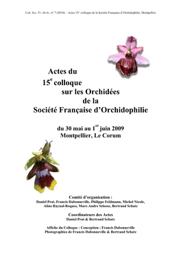 Actes Du 15E Colloque Sur Les Orchidées De La Société Française D’Orchidophilie