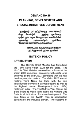 DEMAND No.36 PLANNING, DEVELOPMENT and SPECIAL INITIATIVES DEPARTMENT NOTE on POLICY