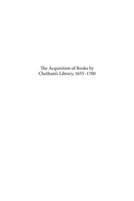 The Acquisition of Books by Chetham's Library, 1655 –1700