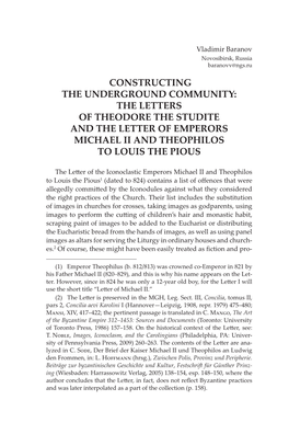 Constructing the Underground Community: the Letters of Theodore the Studite and the Letter of Emperors Michael Ii and Theophilos to Louis the Pious