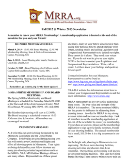 Fall 2012 & Winter 2013 Newsletter