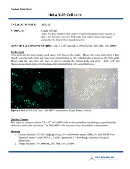 CATALOG NUMBER: AKR-213 STORAGE: Liquid Nitrogen Note