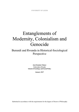 Entanglements of Modernity, Colonialism and Genocide Burundi and Rwanda in Historical-Sociological Perspective