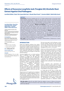 Effects of Eurycoma Longifolia Jack (Tongkat Ali) Alcoholic Root Extract Against Oral Pathogens