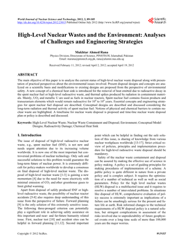 High-Level Nuclear Wastes and the Environment: Analyses of Challenges and Engineering Strategies