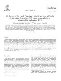 Phylogeny of the North American Vaejovid Scorpion Subfamily Syntropinae Kraepelin, 1905, Based on Morphology, Mitochondrial and Nuclear DNA