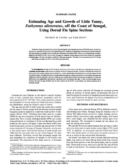 Estimating Age and Growth of Little Tunny, Euthynnus Alletteratus, Off the Coast of Senegal, Using Dorsal Fin Spine Sections