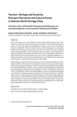 Tourism, Heritage and Creativity: Divergent Narratives and Cultural Events in Mexican World Heritage Cities