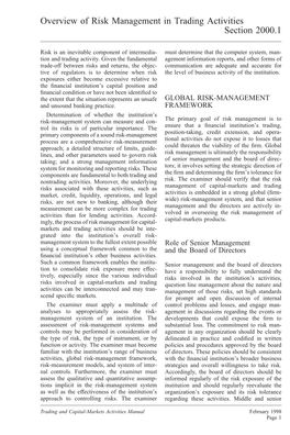Overview of Risk Management in Trading Activities Section 2000.1